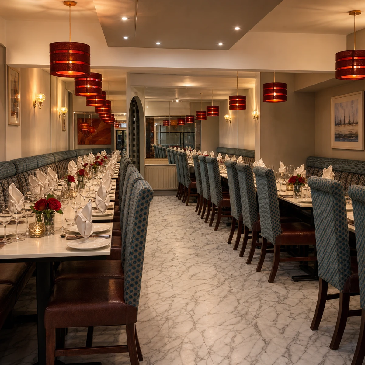 Lal Bagh dining room prepared for an evening celebration